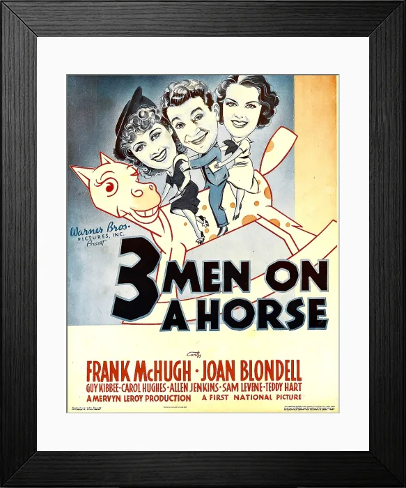 Framed Print : THREE MEN ON A HORSE, from left: Joan Blondell, Frank McHugh, Carol Hughes on window card, 1936