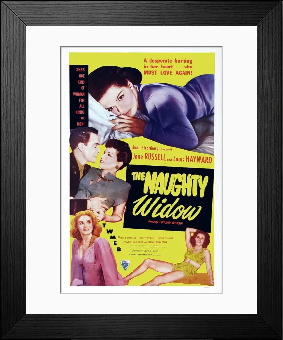 Framed Print : YOUNG WIDOW, (aka THE NAUGHTY WIDOW, reissue title), US poster art, left from top: Jane Russell, Louis Hayward, Jane Russell, Marie Wilson, 1946 Framed Print : YOUNG WIDOW, (aka THE NAUGHTY WIDOW, reissue title), US poster art, left from top: Jane Russell, Louis Hayward, Jane Russell, Marie Wilson, 1946