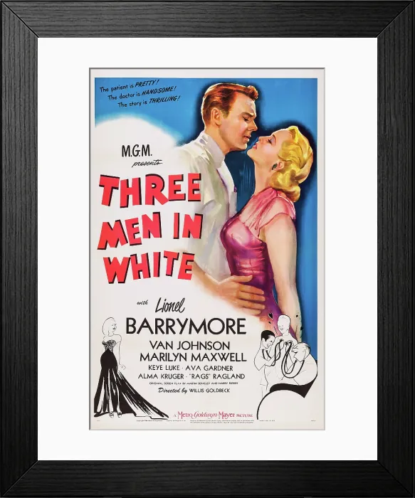 Framed Print : THREE MEN IN WHITE, (aka 3 MEN IN WHITE), US poster art, from left: Van Johnson, Marilyn Maxwell, 1944 Framed Print : THREE MEN IN WHITE, (aka 3 MEN IN WHITE), US poster art, from left: Van Johnson, Marilyn Maxwell, 1944