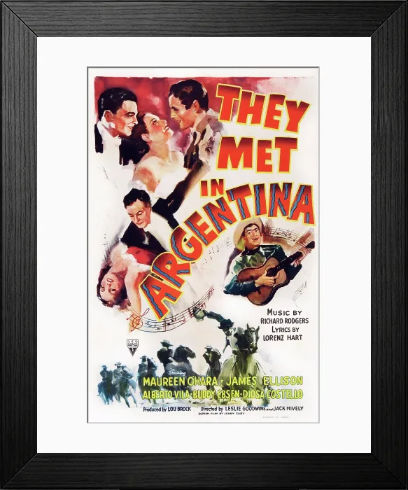 Framed Print : THEY MET IN ARGENTINA, US poster art, top, face to face: Maureen O'Hara, James Ellison, 1941 Framed Print : THEY MET IN ARGENTINA, US poster art, top, face to face: Maureen O'Hara, James Ellison, 1941