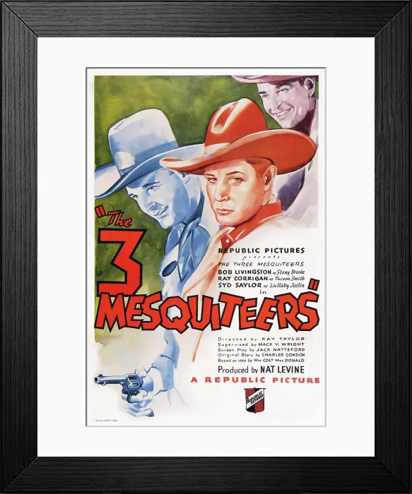 Framed Print : THE THREE MESQUITEERS, US poster art, Bob Livingston, Ray Corrigan, Syd Saylor, 1936