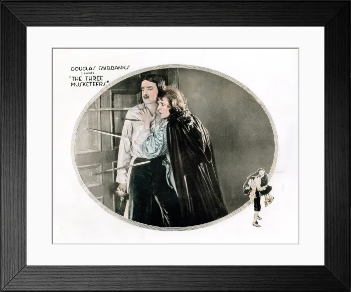 Framed Print : THE THREE MUSKETEERS, US lobbycard, Douglas Fairbanks, Sr. Marguerite De La Motte, 1921
