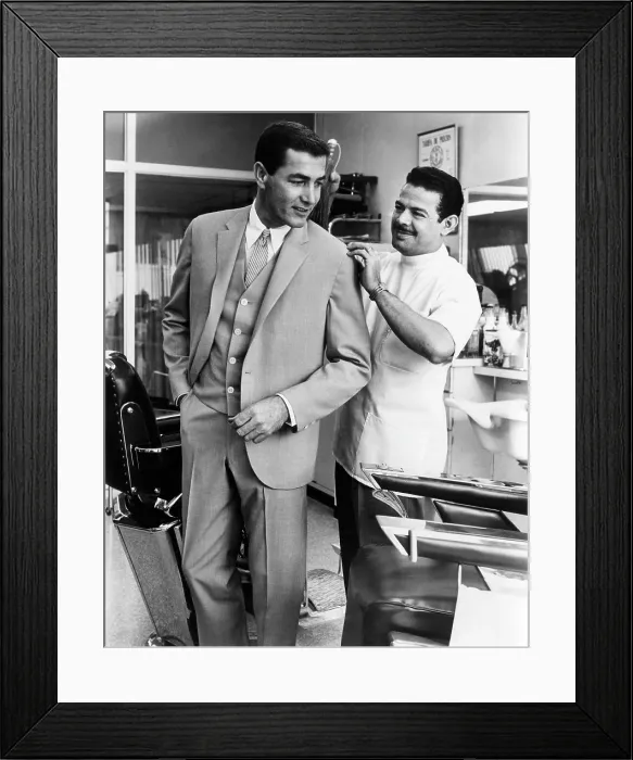Framed Print : A man models a suit designed by Andrew Pallack, circa 1962. Courtesy: CSU Archives / Everett Collection