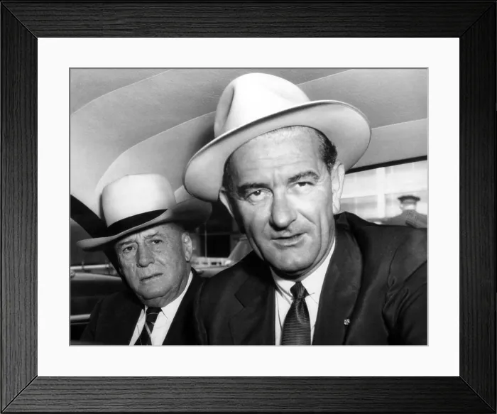 Framed Print : House Speaker Sam Rayburn and Senate Majority Leader Lyndon B. Johnson enroute to the White House for a conference with President Eisenhower on the Suez Canal situation