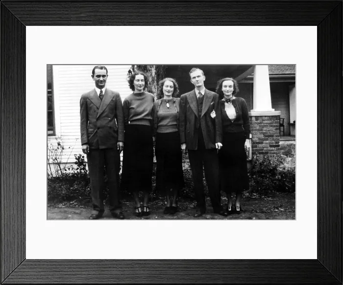 Framed Print : The Johnson brothers and sisters: Lyndon, Rebekah, Luci, Sam, and Josefa, at their house in Johnson City, Texas. ca 1930s. Courtesy: CSU Archives / Everett Collection