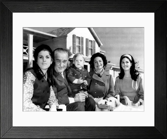 Framed Print : The first family pose for pictures on the front lawn of the LBJ Ranch shortly after attending Thanksgiving services in Fredericksburg, Texas Framed Print : The first family pose for pictures on the front lawn of the LBJ Ranch shortly after attending Thanksgiving services in Fredericksburg, Texas