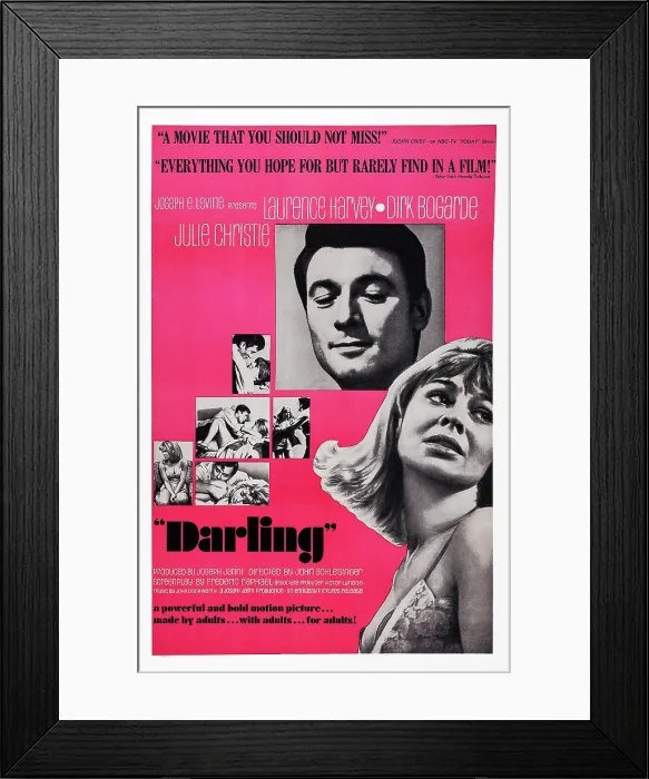 Framed Print : DARLING, US poster art, top right: Laurence Harvey, bottom right: Julie Christie, 1965