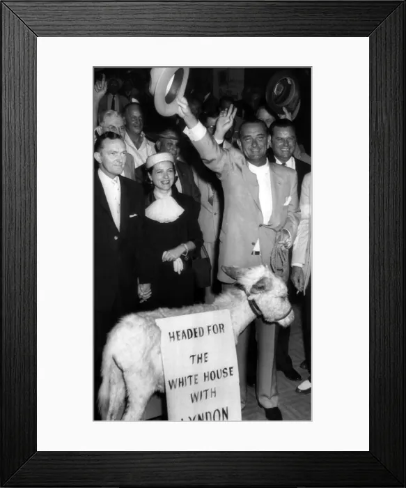 Framed Print : Senator Lyndon B. Johnson with Mr. and Mrs.Sam Houston Johnson (on left) surrounded by supporters during an impromtu rally prior to the Texas State Democratic Convention Framed Print : Senator Lyndon B. Johnson with Mr. and Mrs.Sam Houston Johnson (on left) surrounded by supporters during an impromtu rally prior to the Texas State Democratic Convention