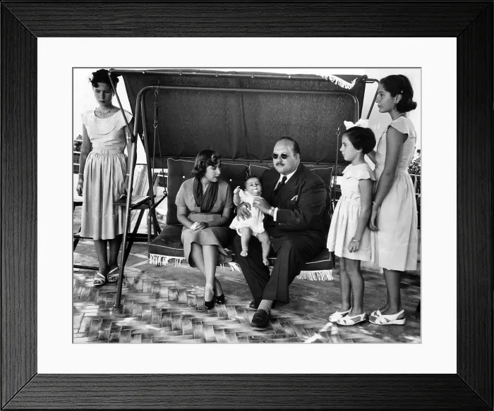 Framed Print : Princess Ferial, Queen Narriman, Prince Ahmed Fouad, former King Farouk of Egypt (in exile), Princess Fadia, Princess Fawzia, Capri, Italy, August 2, 1952