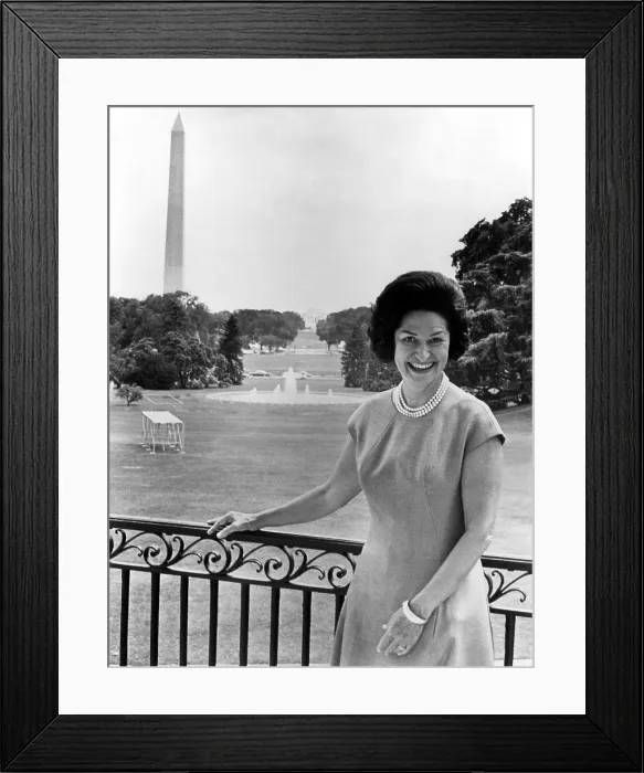 Framed Print : Lady Bird Johnson stands on the White House balcony overlooking the great lawn, ca.1965. Courtesy: CSU Archives / Everett Collection Framed Print : Lady Bird Johnson stands on the White House balcony overlooking the great lawn, ca.1965. Courtesy: CSU Archives / Everett Collection