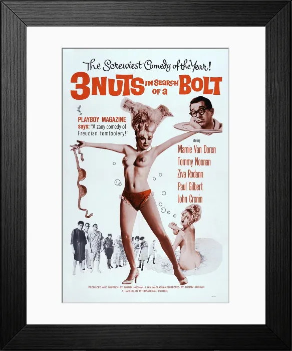 Framed Print : 3 NUTS IN SEARCH OF A BOLT, US poster art, from top left: Tommy Noonan, Mamie Van Doren, 1964