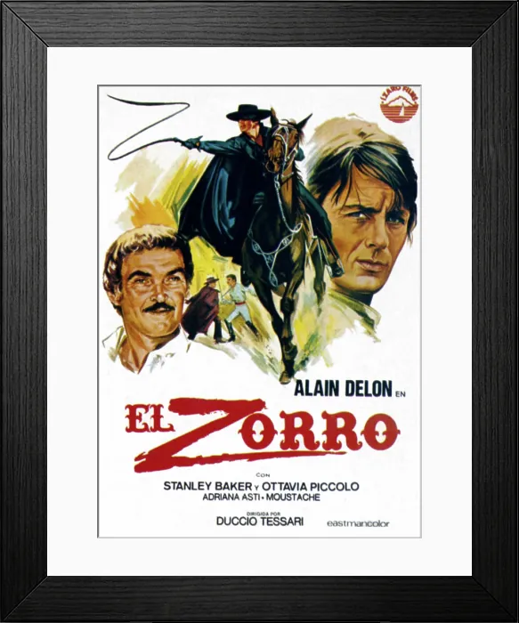Framed Print : ZORRO, (aka EL ZORRO), right: Alain Delon on Spanish poster art, 1975