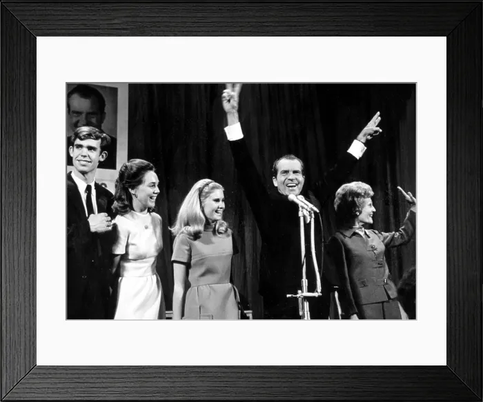 Framed Print : Richard Nixon, celebrates after defeating Hubert Humphrey, 11-06-1968.. Courtesy: CSU Archives  /  Everett Collection