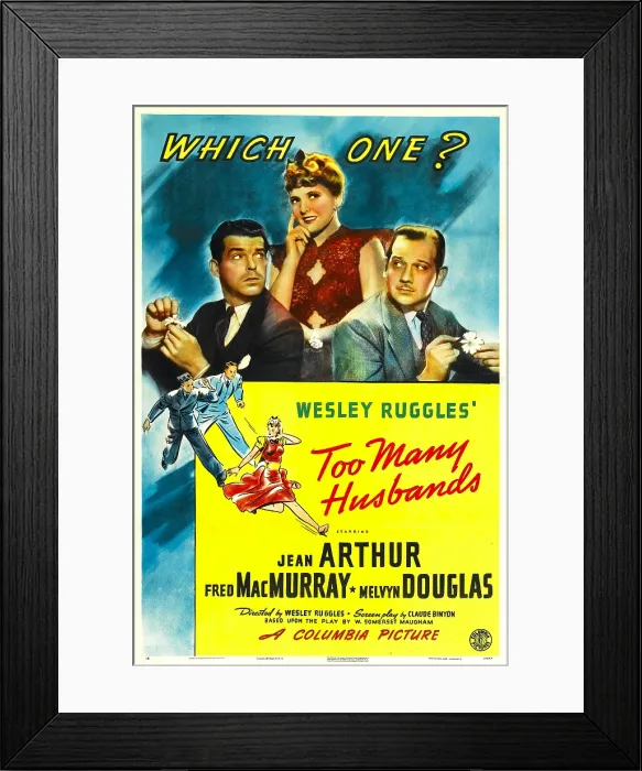 Framed Print : TOO MANY HUSBANDS, US poster, from left: Fred MacMurray, Jean Arthur, Melvyn Douglas, 1940