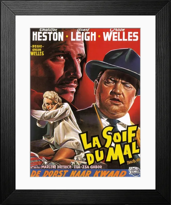 Framed Print : TOUCH OF EVIL, (aka LA SOIF DU MAL), from left: Janet Leigh, Charlton Heston, Orson Welles, 1958