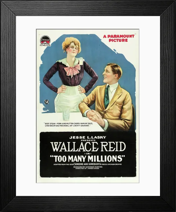 Framed Print : TOO MANY MILLIONS, l-r: Winifred Greenwood, Wallace Reid on poster art, 1918