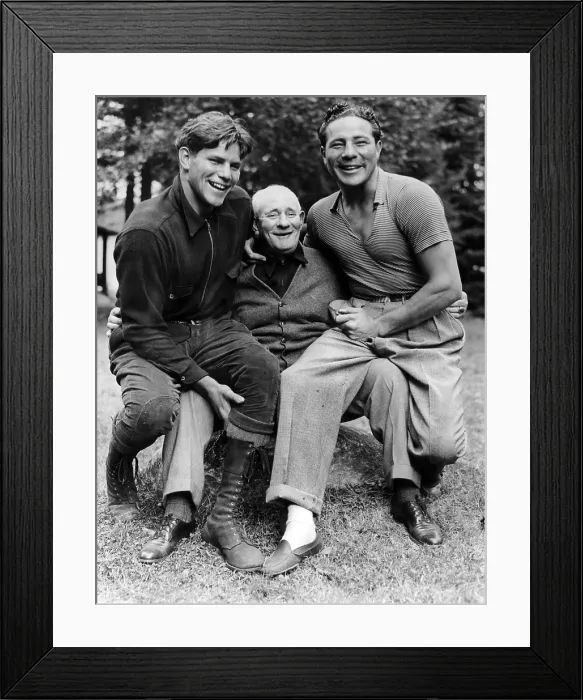 Framed Print : Buddy Baer and Max Baer with their father at the Speculator, New York training camp, 1935. Courtesy: CSU Archives / Everett Collection