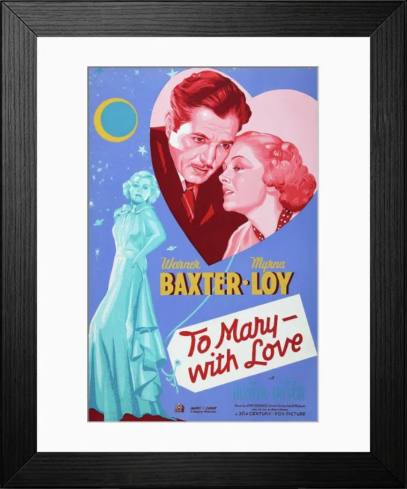 Framed Print : TO MARY-WITH LOVE, poster art, l-r: Myrna Loy, Warner Baxter, Myrna Loy, 1936. TM and Copyright 20th Century Fox Film Corp. All rights reserved. / courtesy Everett Collection Framed Print : TO MARY-WITH LOVE, poster art, l-r: Myrna Loy, Warner Baxter, Myrna Loy, 1936. TM and Copyright 20th Century Fox Film Corp. All rights reserved. / courtesy Everett Collection