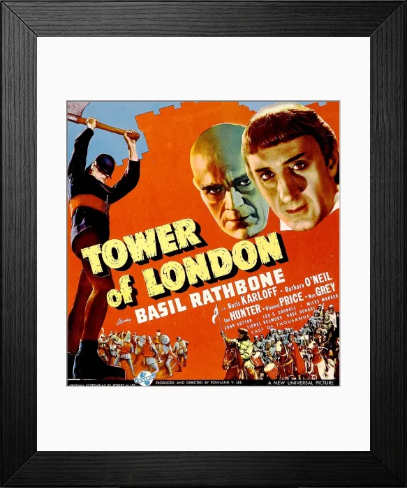 Framed Print : TOWER OF LONDON, top right from left: Boris Karloff, Basil Rathbone on window card, 1939