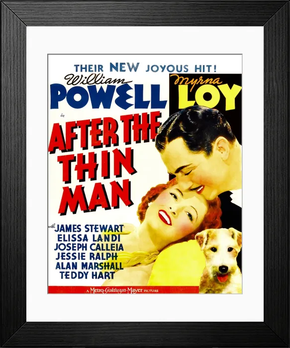 Framed Print : AFTER THE THIN MAN, from left: Myrna Loy, William Powell, Asta (lower right) on window card, 1936