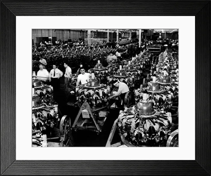 Framed Print : Finished engines of B-24 Liberator Bombers on the assembly floor of a Buick plant, 1943. Courtesy: CSU Archives / Everett Collection