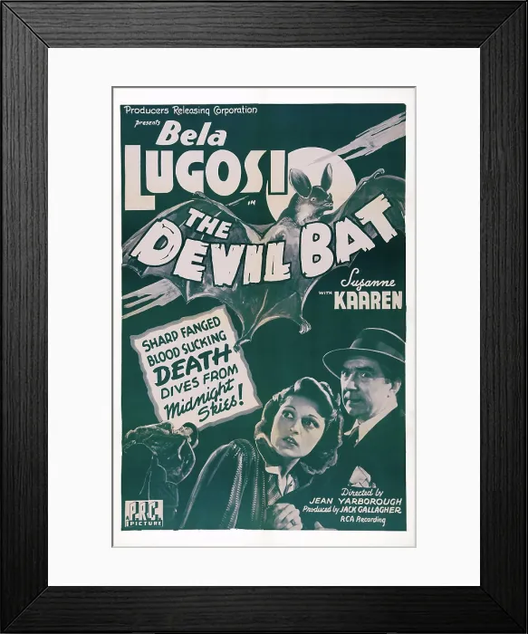 Framed Print : THE DEVIL BAT, US poster art, from left: Suzanne Kaaren, Bela Lugosi, 1940