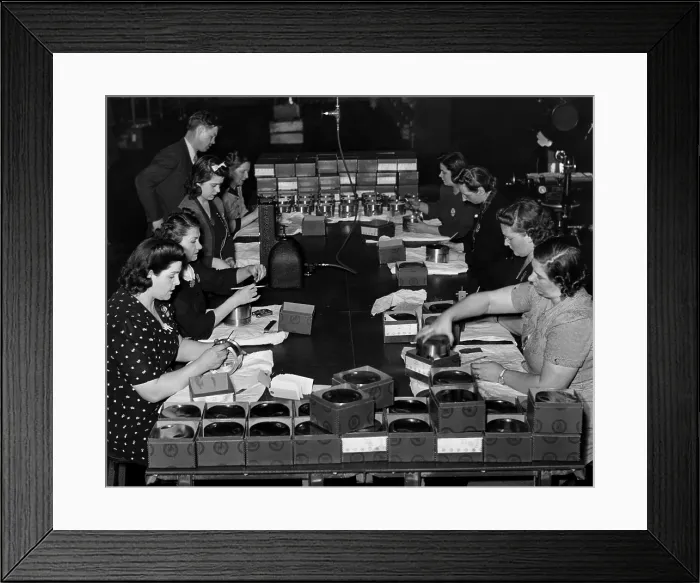 Framed Print : Women take part in World War II production, inspecting pistons for aircraft engines at the Buick plant in Flint, Michigan, circa 1941. Courtesy: CSU Archives / Everett Collection Framed Print : Women take part in World War II production, inspecting pistons for aircraft engines at the Buick plant in Flint, Michigan, circa 1941. Courtesy: CSU Archives / Everett Collection