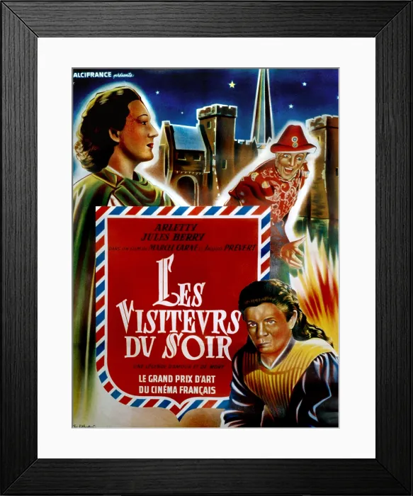 Framed Print : THE DEVIL'S ENVOYS, (aka LES VISITEURS DU SOIR), French poster art, Arletty (left), Jules Berry (right), 1942