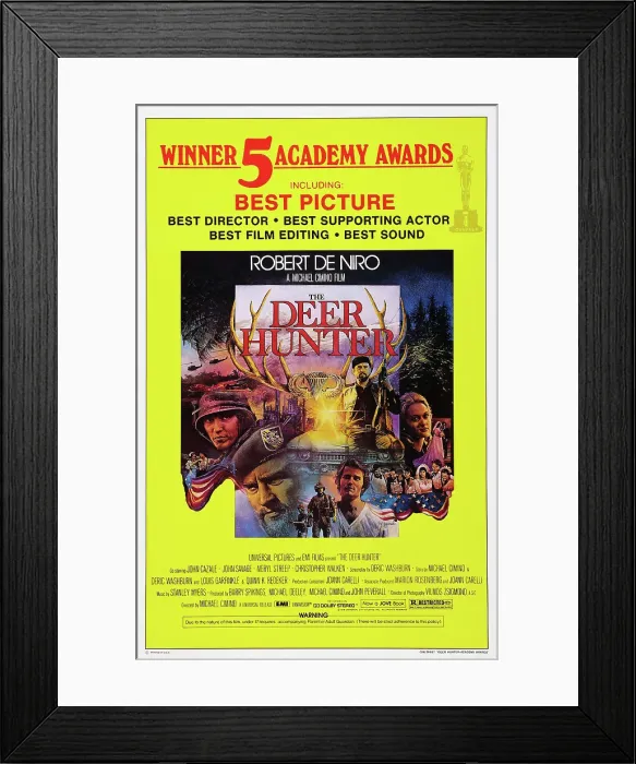 Framed Print : THE DEER HUNTER, US poster art, 1978. Universal / courtesy Everett Collection Framed Print : THE DEER HUNTER, US poster art, 1978. Universal / courtesy Everett Collection