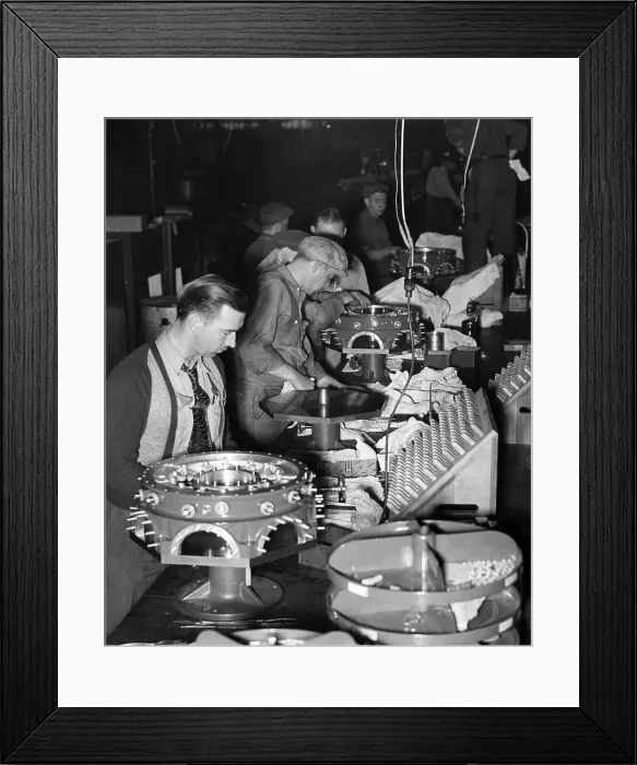 Framed Print : The assembly line for Buick aircraft engines in Flint, Michigan, circa 1940s. Courtesy: CSU Archives / Everett Collection Framed Print : The assembly line for Buick aircraft engines in Flint, Michigan, circa 1940s. Courtesy: CSU Archives / Everett Collection