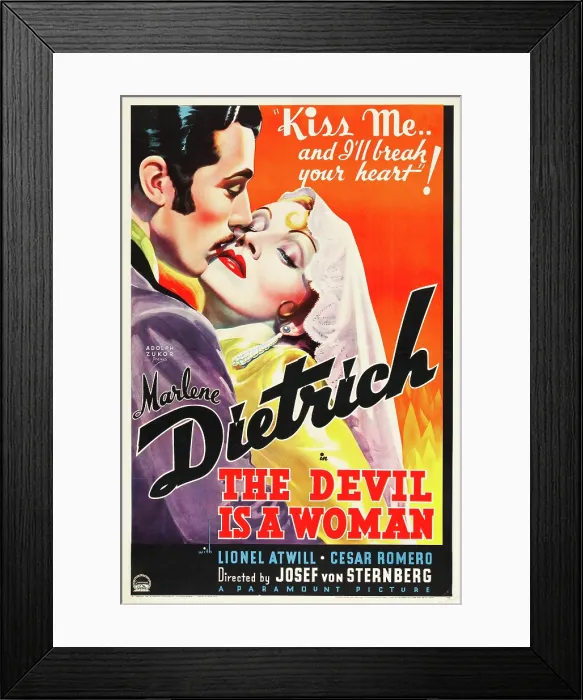 Framed Print : THE DEVIL IS A WOMAN, from left: Cesar Romero, Marlene Dietrich, 1935