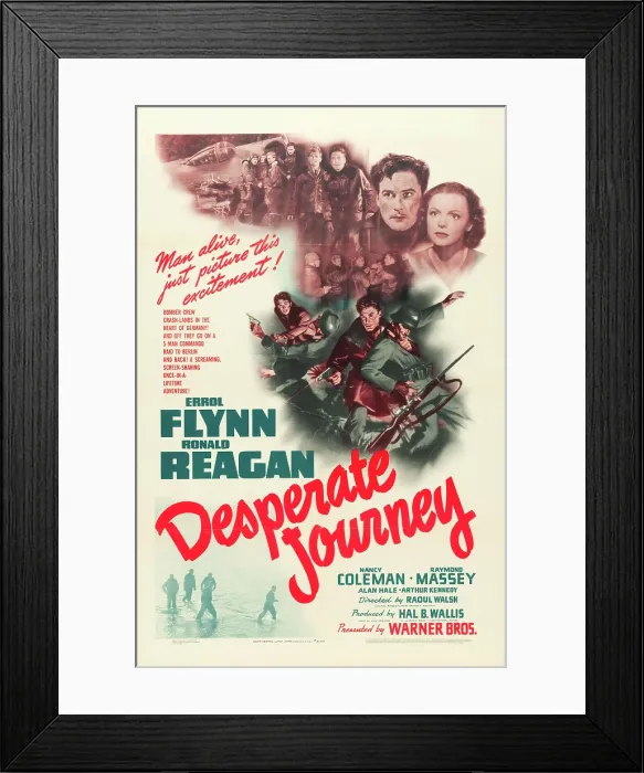 Framed Print : DESPERATE JOURNEY, top right from left: Errol Flynn, Nancy Coleman, 1942