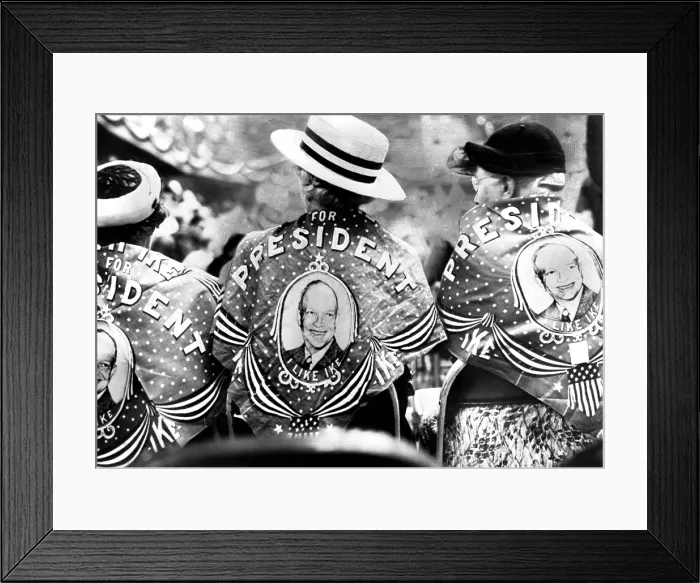 Framed Print : Dwight D. Eisenhower supporters (Mrs. Winnie Crain, Mrs. Katheryn Tarwater, Mrs. Nannie Bingham), of Kansas, at the Republican National Convention, Chicago, 1952 Framed Print : Dwight D. Eisenhower supporters (Mrs. Winnie Crain, Mrs. Katheryn Tarwater, Mrs. Nannie Bingham), of Kansas, at the Republican National Convention, Chicago, 1952