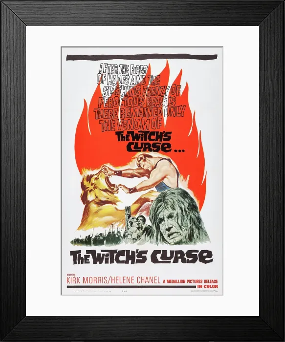 Framed Print : THE WITCH'S CURSE, (aka MACISTE ALL'INFERNO), US poster, Kirk Morris (rear), 1962