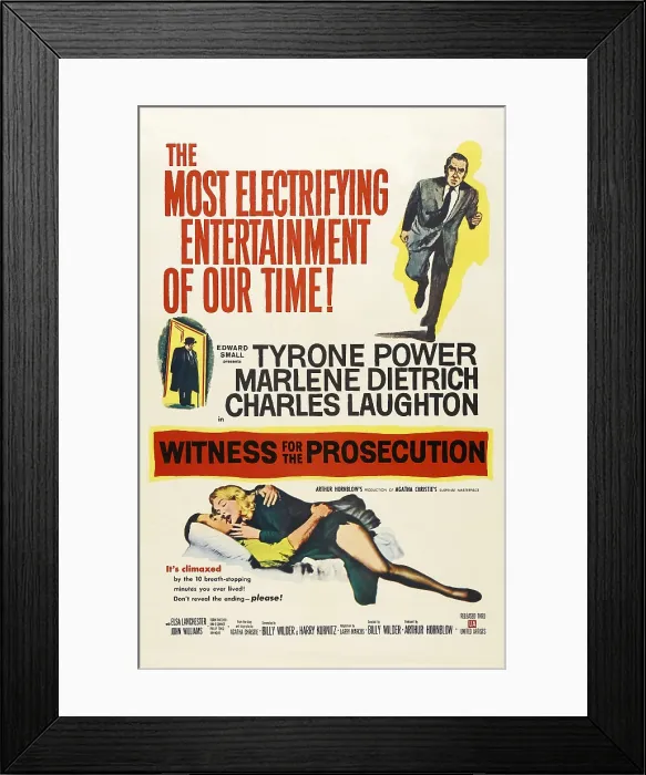 Framed Print : WITNESS FOR THE PROSECUTION, from top, Tyrone Power, Charles Laughton, Marlene Dietrich, Tyrone Power, 1957