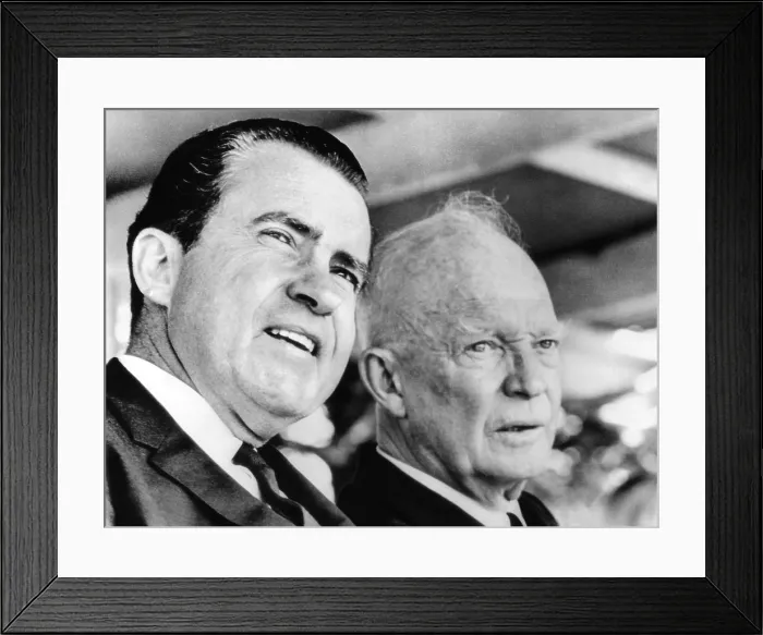 Framed Print : Former Vice President Richard Nixon and Former President Dwight Eisenhower at the Hoover 91st birthday remembrance. Hoover died the previous year. August 10, 1965 Framed Print : Former Vice President Richard Nixon and Former President Dwight Eisenhower at the Hoover 91st birthday remembrance. Hoover died the previous year. August 10, 1965