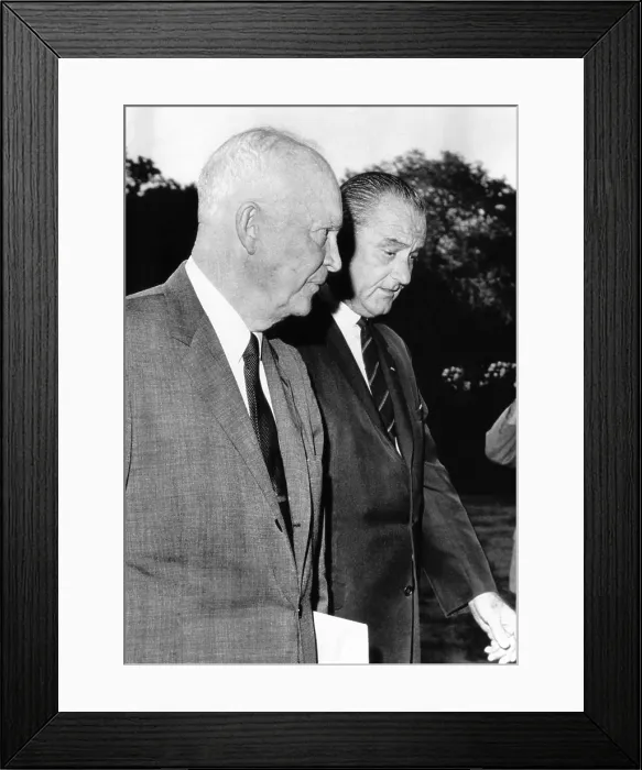 Framed Print : President Johnson walks with former President Dwight Eisenhower. At the White House they discussed Viet Nam. August 8, 1965. (CSU_ALPHA_271) CSU Archives / Everett Collection