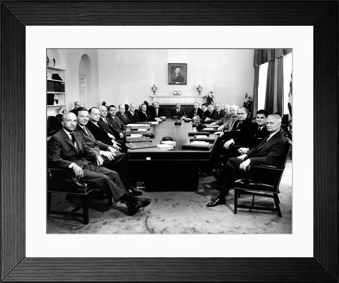 Framed Print : President Eisenhower poses with his second term Cabinet. Clockwise around the table: Wilton Persons, Pres