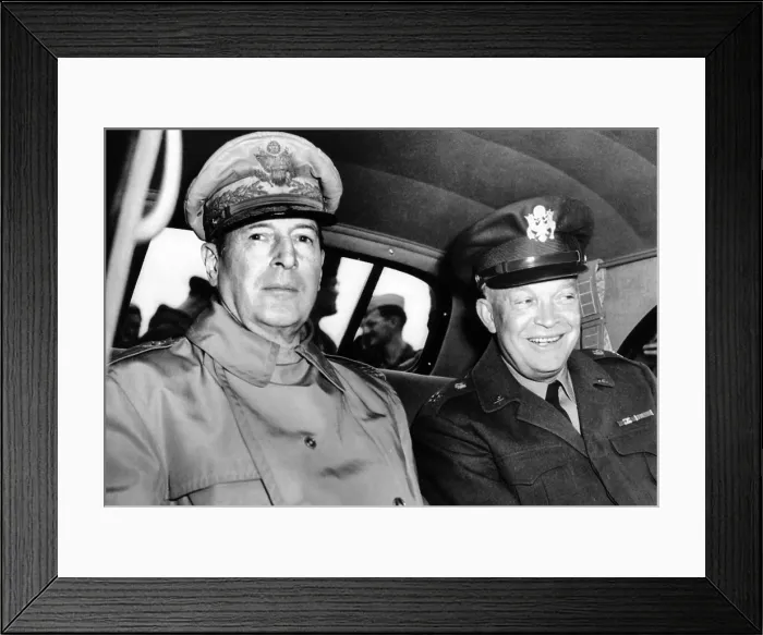 Framed Print : Chief of Staff General Dwight Eisenhower, meets General Douglas MacArthur at Atsugi Airfield near Yokohama, Japan, on May 10, 1946. It was their first meeting since 1939