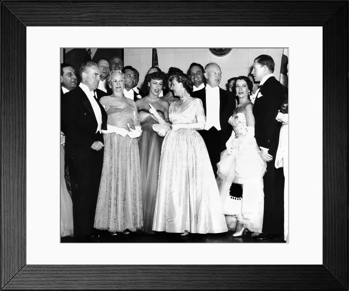 Framed Print : Political and entertainment celebrities at the 1953 Eisenhower inaugural celebrations. L-R: Guy Lombardo, Fred Waring, Mrs