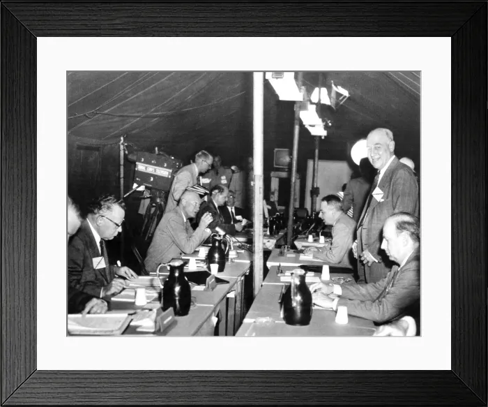 Framed Print : President Eisenhower participates in a during a mock atomic raid on major American cities. Eisenhower meets with officials at the evacuation headquarters