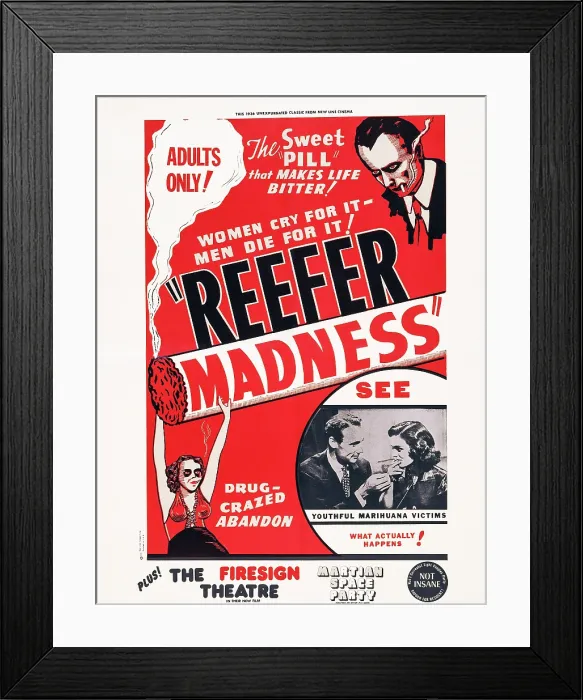 Framed Print : REEFER MADNESS, (aka TELL YOUR CHILDREN, aka THE BURNING QUESTION), US poster art, inset l-r: Kenneth Craig, Dorothy Short, 1936 Framed Print : REEFER MADNESS, (aka TELL YOUR CHILDREN, aka THE BURNING QUESTION), US poster art, inset l-r: Kenneth Craig, Dorothy Short, 1936