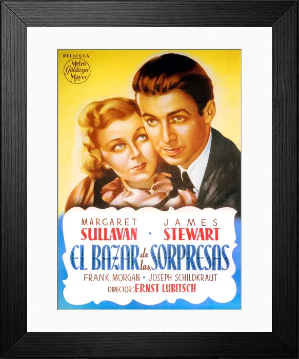 Framed Print : THE SHOP AROUND THE CORNER, (aka EL BAZAR DE LAS SORPRESAS), Spanish poster art, from left: Margaret Sullavan, James Stewart, 1940 Framed Print : THE SHOP AROUND THE CORNER, (aka EL BAZAR DE LAS SORPRESAS), Spanish poster art, from left: Margaret Sullavan, James Stewart, 1940