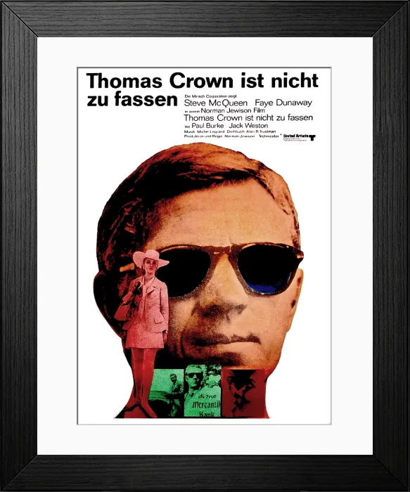 Framed Print : THE THOMAS CROWN AFFAIR, (aka THOMAS CROWN IST NICHT ZU FASSEN), German Poster Art, Steve McQueen (top), Faye Dunaway, 1968