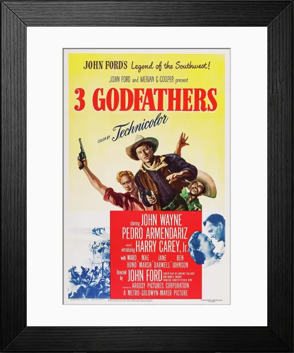 Framed Print : 3 GODFATHERS, US poster art, from left: Harry Carey, Jr. John Wayne, Pedro Armendariz, 1948