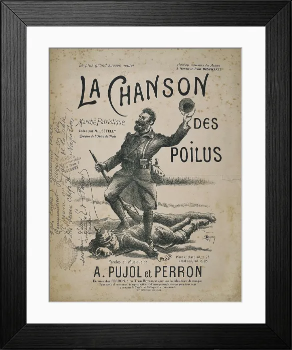 Framed Print : First World War (1914-1918). 'La Chanson des Poilus'. French patriotic march by Pujol and Perron. Engraving. AISA / Everett Collection**US SALES ONLY**