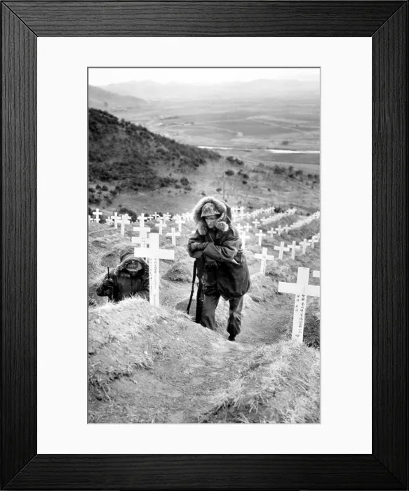 Framed Print : Korean War: U.S. Marine visits grave of South Korean soldiers, Korea, 1951.. Courtesy: CSU Archives  /  Everett Collection