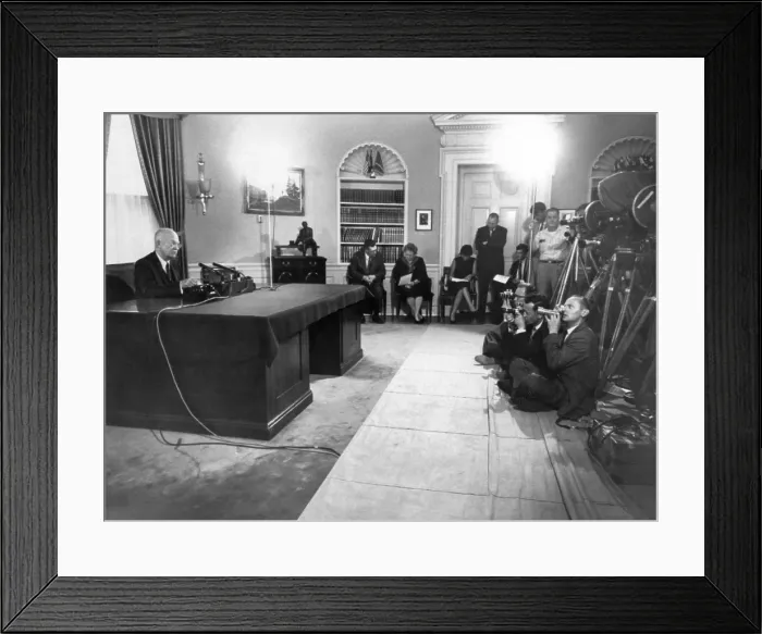 Framed Print : President Eisenhower reading a statement for newsreel and still photographers about sending US troops to Lebanon. July 15, 1958. (CSU_ALPHA_283) CSU Archives / Everett Collection