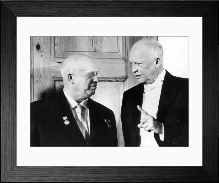 Framed Print : President Eisenhower and Soviet Premier Khrushchev at the White House. Note that Khrushchev does not wear a tuxedo, but a non elitist business suit. Sept. 15, 1959