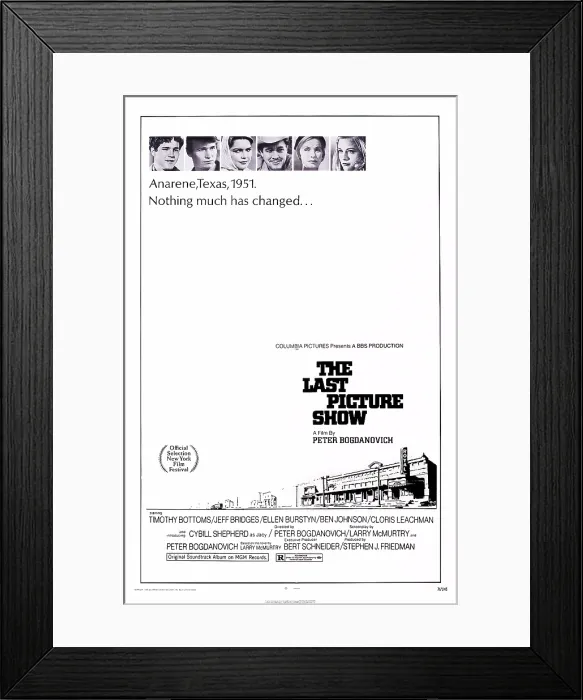 Framed Print : THE LAST PICTURE SHOW, US poster art, from left: Timothy Bottoms, Jeff Bridges, Ellen Burstyn, Ben Johnson, Cloris Leachman, Cybill Shepherd, 1971 Framed Print : THE LAST PICTURE SHOW, US poster art, from left: Timothy Bottoms, Jeff Bridges, Ellen Burstyn, Ben Johnson, Cloris Leachman, Cybill Shepherd, 1971